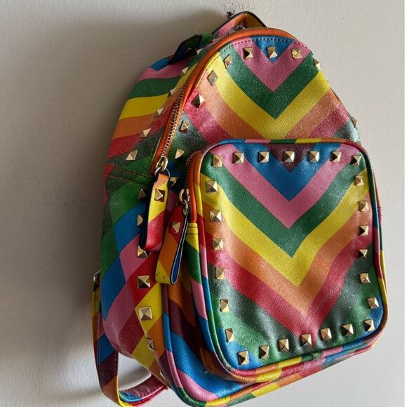 Tropea Women Faux Leather Rainbow Design Backpack Multi Color 10x6 - Picture 8 of 13